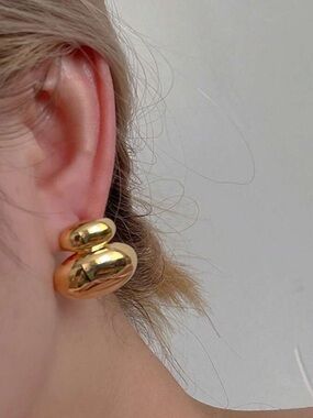 Gold Double Bubble Stud Earrings - Women Jewelry R 405